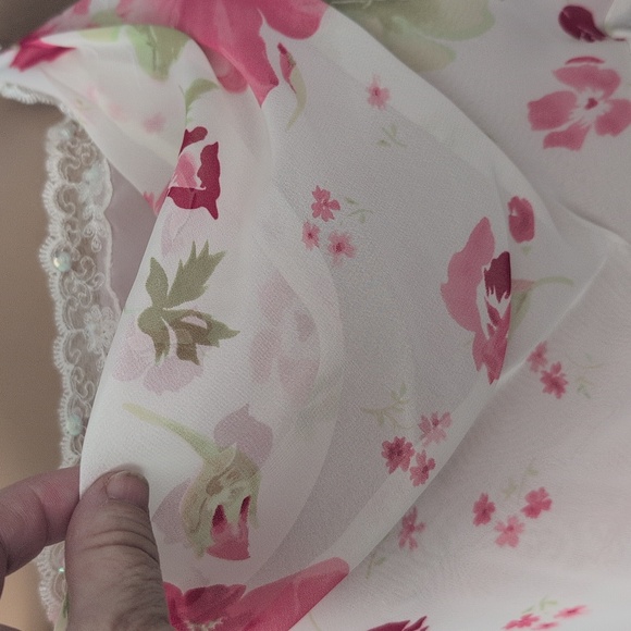 Y2K 90's Vtg Babydoll Silky Floral Slip Dress Cowl Neck Sequin Lace Nightgown XL - Picture 8 of 17